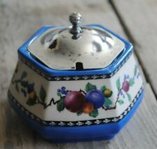Vintage Sugar Bowl Hampton Ivory & Swinnertons Art Deco blue silver plate lid
