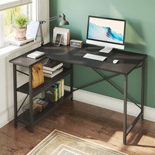 L Shaped Corner Desk Black Office Gaming Home Computer Study Station & Bookshelf