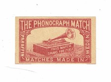 1 Old Sweden c1900s matchbox label The Phonograph Match size 60x35mm