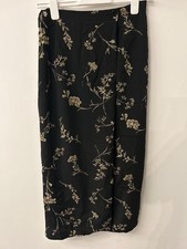 Bohemian Skirt Size Medium 10 Wrap Style Button Split Black Floral Gypsy Boho 