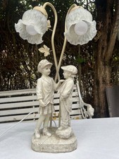 Widdop Bingham & Co Lamp Boy & Girl Figurine Double Light Granite Vintage