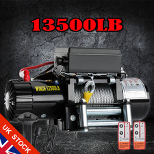 Electric Winch 12v 13500lb/6123kg Steel Rope & Twin Wireless Remote Workshop UK