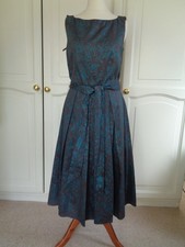 LADIES  LAURA ASHLEY PURE COTTON   DRESS -BLACK WITH BLUE PRINT - SIZE UK 8