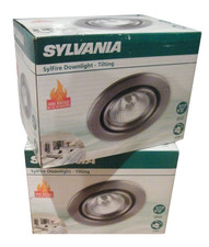 Sylvania Fire-Rated GU10 Tilting Downlight Brushed Steel NO Lamp Sylfire x2