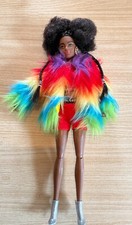 Barbie Articulated African American Doll In Red Short & Top, Fluffy Coat & Boots
