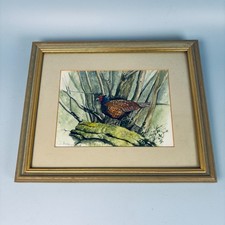 VINTAGE SUE PODBURY PHEASANT PAINTING ART FRAMED WATERCOLOUR 28.5CM X 23CM