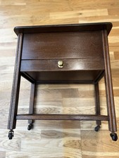 Antique Wooden Sewing Table Hinged Lid With Storage Section & Cotton Drawer