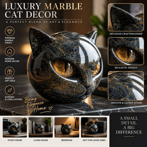 Black cat stone figurine - black,