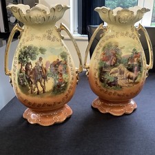 Antique large pair vases horse theme sheep made in England 