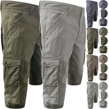 Mens 3/4 Shorts Long Below Knee 4 Way Stretch Cargo Pants 4 Way Stretch Gym