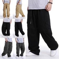 Mens Elasticated Cargo Combat Work Cotton lightweight Trousers Pants Bottoms