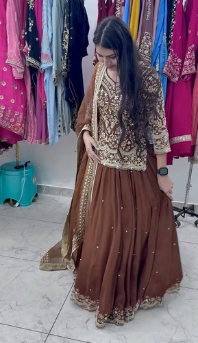 Georgette brown readymade - brown, long