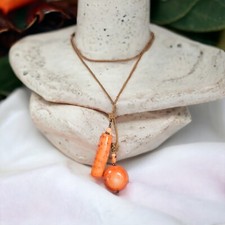 Angel Skin Coral Necklace Lariat Boho Beach Open Leather Pendant Goddess Wrap