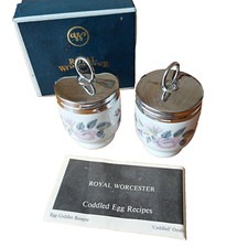 Vintage Royal Worcester Porcelain Egg Coddler Set Of 2 June Garland Pattern