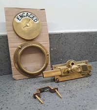 RARE VICTORIAN ASHWELLS BRASS TOILET BATHROOM DOOR LOCK RESTROOM SLIDING BOLT