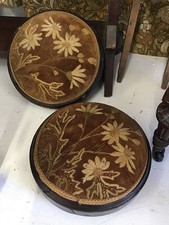 Pair Of Antique Round Footstool’s With Bun Feet, Floral Autumnal Colours