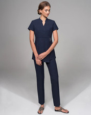 Beauty Therapist Tunic Top - Linen Effect - Navy Blue Size 22 - Good Condition