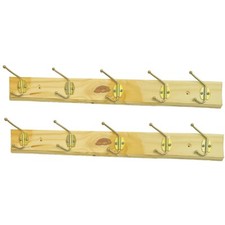 Strong Wooden Wall Coat Hangers 2-Pack, 20 Hooks Pine Rack for Home Decor