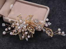 Pearls Wedding Hair Comb Crystal Bridal Dress Accessories Gold Floral Headdress