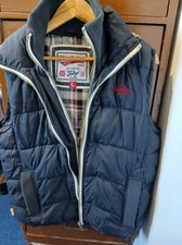 Superdry Mens Large Black Hooded Body Warmer Vintage Tokyo Check Lining VG