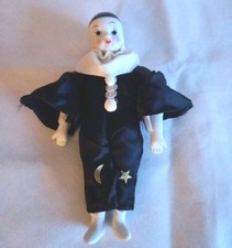 Vintage Pierrot Porcelain Clown Doll with Stuffed Body 1980s