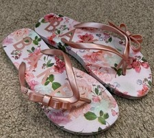 Ted baker women's floral pattern pink flip flops sandals size 5 uk