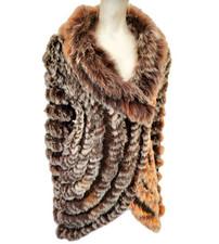 Real Fox Fur&real Coney Rabbit Fur Lady's Cardigan Jacket Coat One Size 