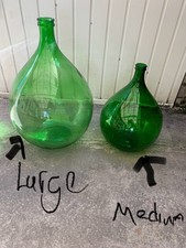 Large Italian Glass Wine Bottle with Round Bottom Emerald Green Winemaking