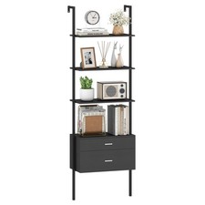 COSTWAY 6-Tier Ladder Bookcase 184cm Tall Wall-Mounted Bookshelf w/Drawers-Black