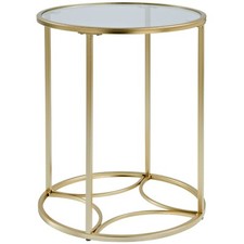 Gold Round Coffee Table Glass Top Side Table for Living Room Entryway Nightstand
