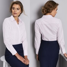 Womens Pink Stripe Shirt Long Sleeve Fitted Office Work Formal Smart Blouse Top