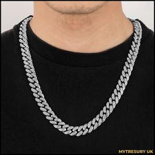 Iced Cuban Chain | Curb Link Silver Miami Shine Hip Hop Bling Necklace 12mm 24"