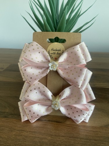 Pink satin pigtail bows - satin,