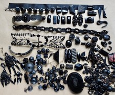 antique Victorian Whitby Jet French Jet bead jewellery job lot spare repair E