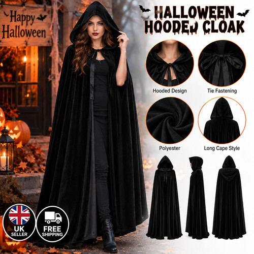 Adult hooded cloak long - long, black