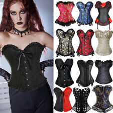 Women Bustier Lace-Up Corset Tops Boned Overbust Waist Cincher Brocade Plus Size