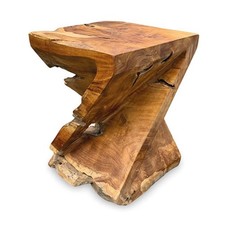 40cm Wooden Z Twist Stool - Handmade Teak Root - Occasional Coffee Table