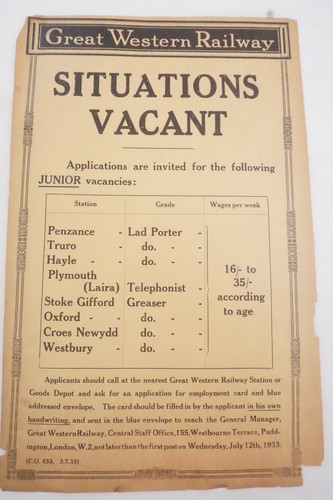 1930 situations vacant gwr - 1930,