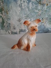 Vintage Ceramic Dog Figurine White And Caramel Brown