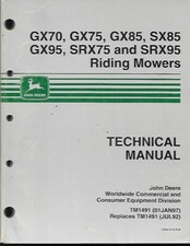 JOHN DEERE GX70,GX75,GX85,SX85,GX95,SRX75 AND SRX95 RIDING MOWERS TECHNICAL MANU