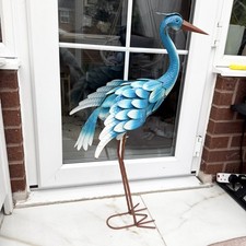 Tall Metal Crane Garden Statue