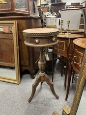 Antique French Round Louis XVI Lamp / Bedside Table Marble Top & Limoges Plaques