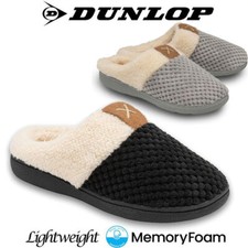 Dunlop Ladies Memory Foam Slippers Women Washable Warm Fur Slip On Winter Shoes