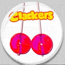 CLACKERS Badge Button Pin - retroCOOL!  -  small 25mm or LARGE 56mm size!