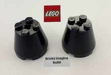 2 x LEGO 6233 Cone 3x3x2 Black With Axle Hole - Space, City, Train, - 6E