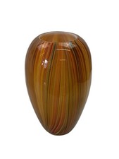 Vintage Hand Blown Glass Vase Pulled Feather Red Green Orange Decorative