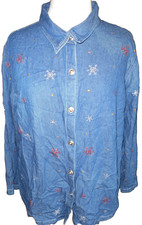 ladies  Quacker Factory snowflake embroidered denim shirt 2xl
