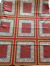 Vintage Red Floral Medallion Cotton Fabric Panel – 9 Squares, 112×118cm