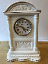 Vintage Belleek White Porcelain Mantel Clock, 19 cm high. VGC