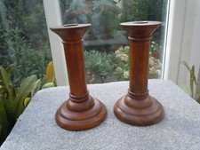 Debenhams Pair 8 Inch Wooden Pillar Candle Holders Natural Turned Wood